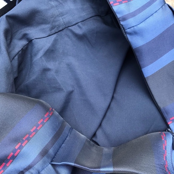 Armani Exchange Peplum Cocktail Dress Blue Stripe Taffeta Fit + Flare Size 12 - Picture 8 of 8